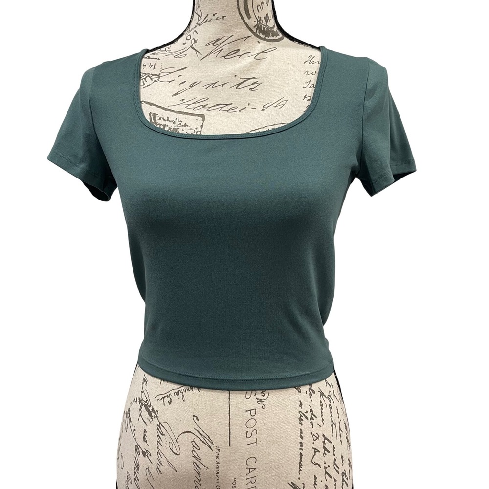 Hollister Crop Top Women Medium Green Scoop Neck Short Sleeve Fitted Basic Y2K
